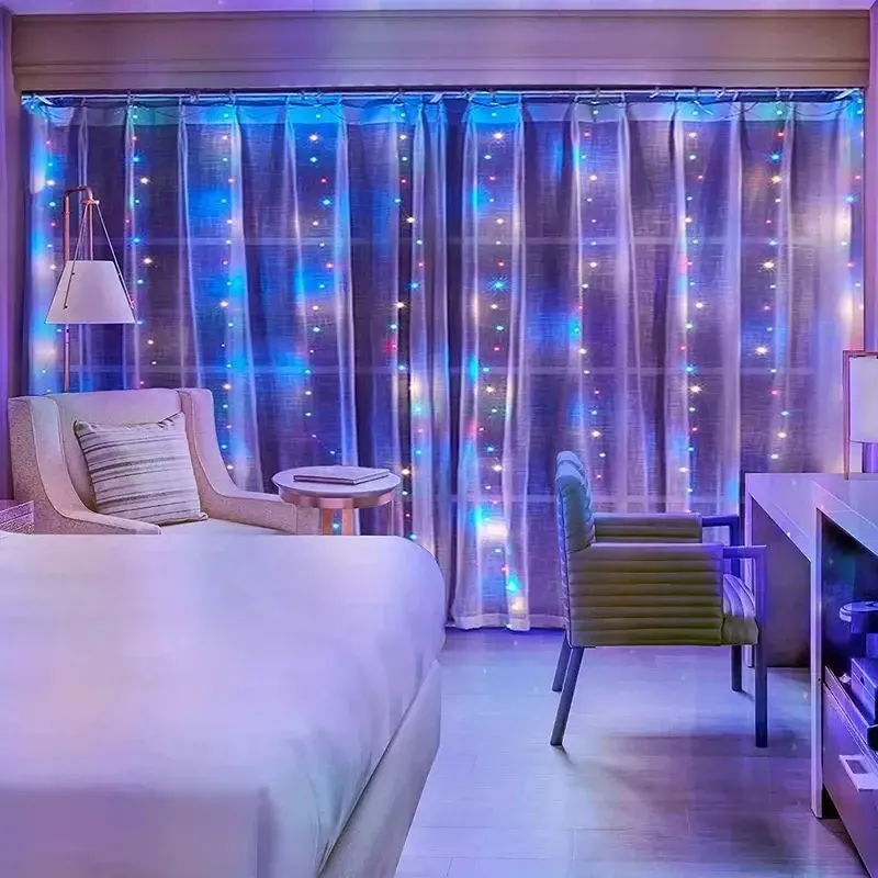 Cortina de luces LED de 6/3 m, 8 modos de iluminación, ideal para decoración de interiores y exteriores, para Navidad, bodas, jardines, salas de estar y dormitorios._voghion.com