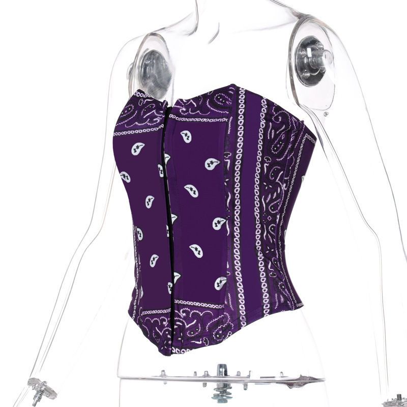 Top tubo con estampado de espiga y botones para mujer, primavera 2025_voghion.com