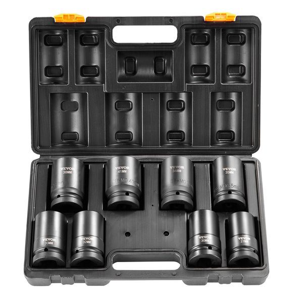 Impact Sockets Set 8pcs 6-Point 1' Drive Bit Ratchet Tool Kit Case_voghion.com