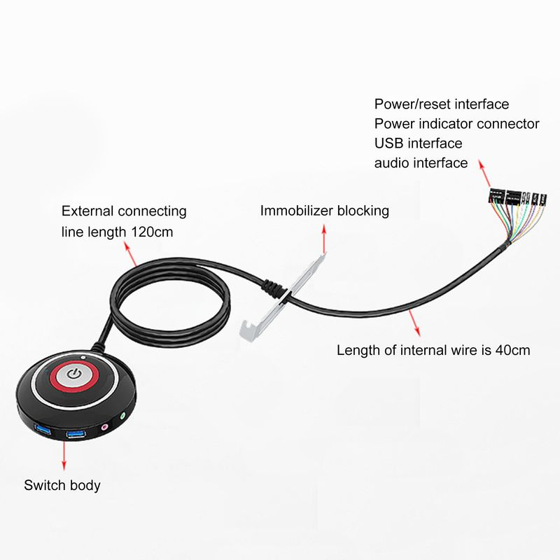 Multi-function Interface Dual USB Audio Big Reset with Extension Cord Desktop PC Power Button Switch for Home Office_voghion.com