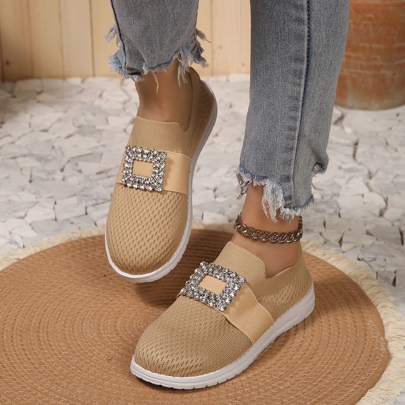 Scarpe da donna traspiranti, in tessuto Fly, di grandi dimensioni, con fibbia quadrata, a taglio basso e maniche a diamante._voghion.com