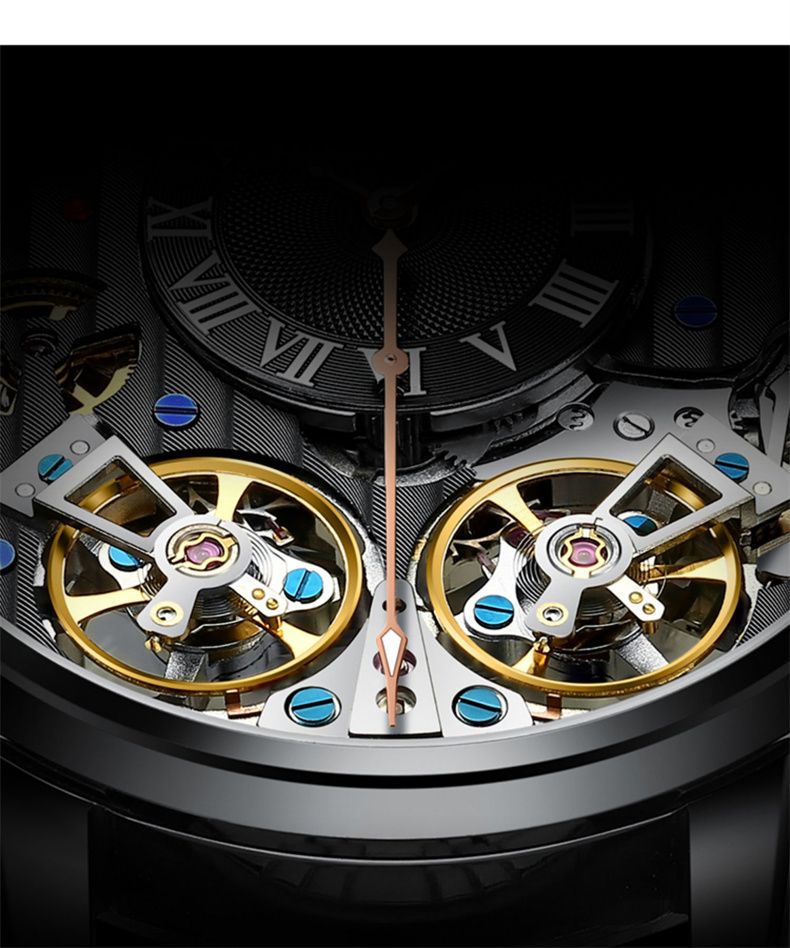 AILANG Mechanical Watch Men 30M Waterproof Automatic Watches Stainless Steel Skeleton Dial Luxury Double Tourbillon Watch Men_voghion.com