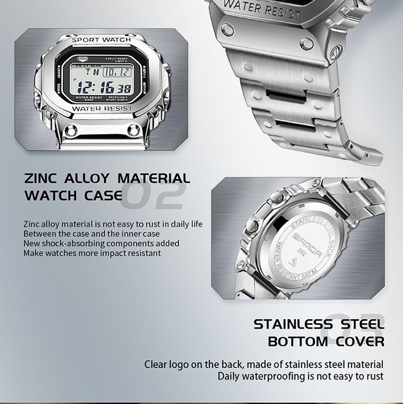 Orologi da uomo, orologio sportivo multifunzione con sveglia da uomo, orologio elettronico impermeabile, quadrato, alla moda_voghion.com