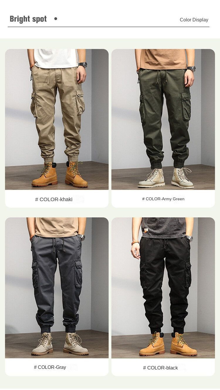 Summer men's overalls, trousers, casual trousers, sports outdoor functions, fashionable and retro design, simple multi-bag leggings_voghion.com