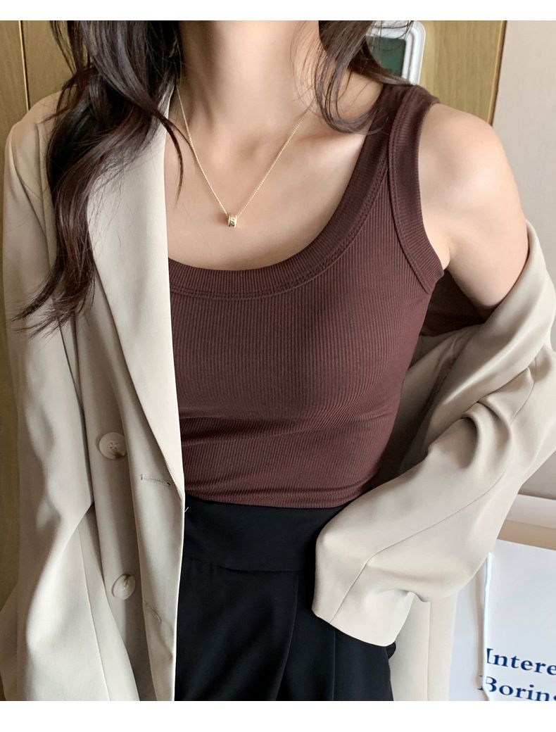 Regata feminina canelada com corte slim - Camisola elástica para usar em camadas, usar no verão e ter uma cobertura elegante_voghion.com