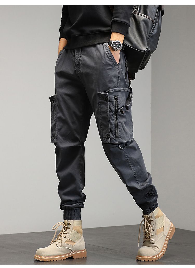 Cargo Autumn Korean Style Men's Harem Slim Loose Jogger Multi-Pocket Long Casual Pants_voghion.com