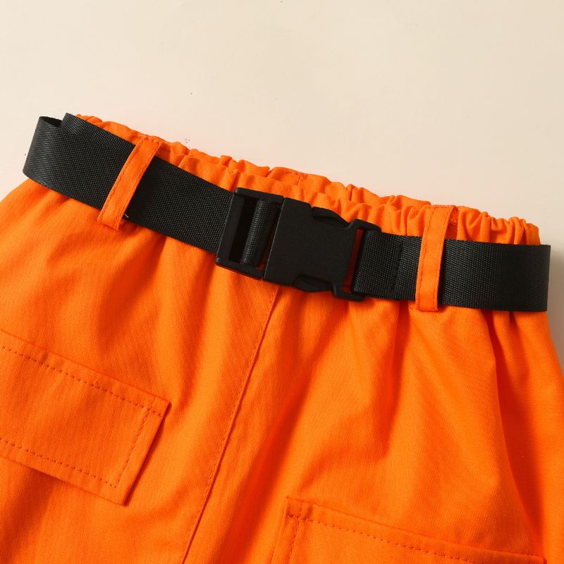 Kid's Clothing New style girls' solid color butterfly pattern T-shirt top casual skirt belt three-piece set_voghion.com