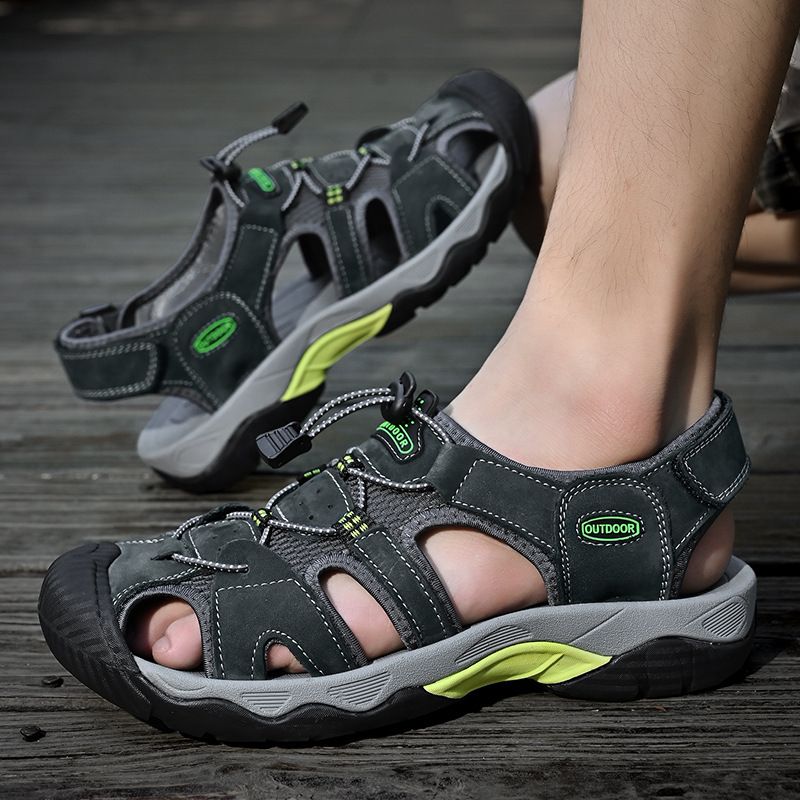Große Sommersandalen, Outdoor-Wanderschuhe aus Rindsleder mit oberer Schicht, lässige Strandschuhe für Herren_voghion.com