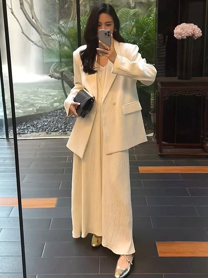 High-End Suit For Women 2025 Spring And Autumn New Casual Strap Dress Blazer Elegant Slimming Two-Piece Set_voghion.com