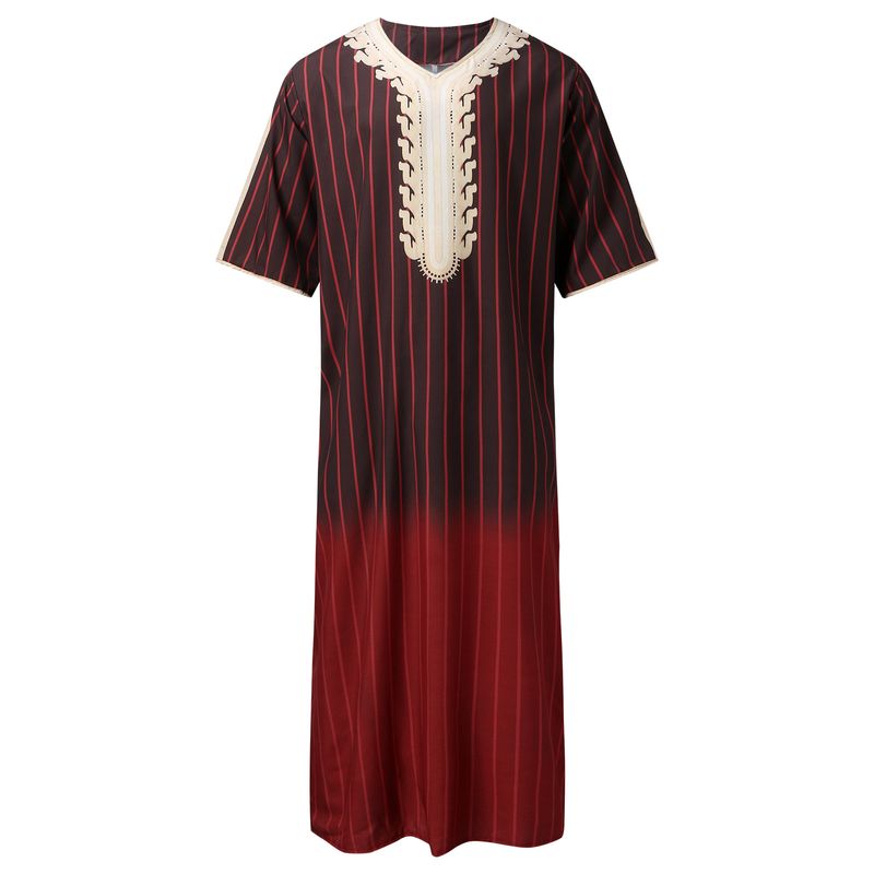 Männer Muslimischen Sommer Mode Lose Robe Islam Kaftan Männer Kleidung Dubai Luxus Muslimischen Abaya Muslimischen V-ausschnitt Kurzarm Druck_voghion.com