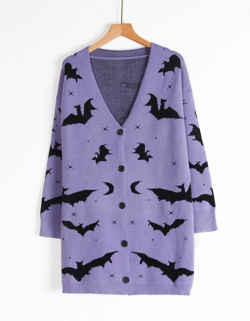 "2025 Halloween Y2K Cyber Bat Jacquard Duster Coat | Oversize Long Sleeve Cardigan | OEKO-TEX® Class II Certified | European Festival Streetwear"_voghion.com