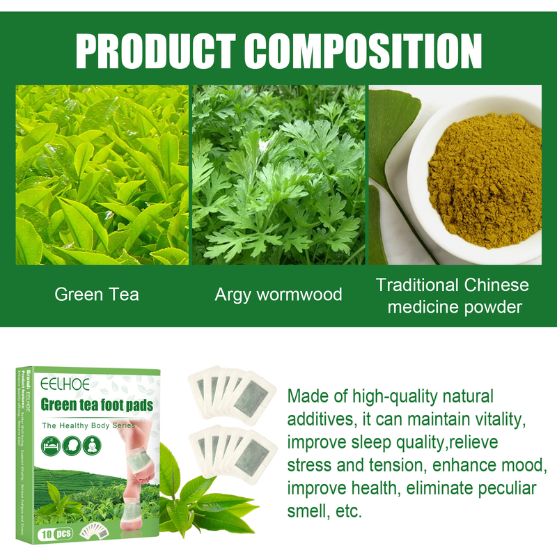 Green Tea Beautiful Foot Patch Improves Sleep Quality, Relieves Muscle Tension, Body Pressure, and Foot Care Patch_voghion.com