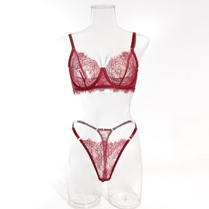 Women's Intimates Big Chest Small Thin Hollow Bra Thong Women's Underwear Set_voghion.com