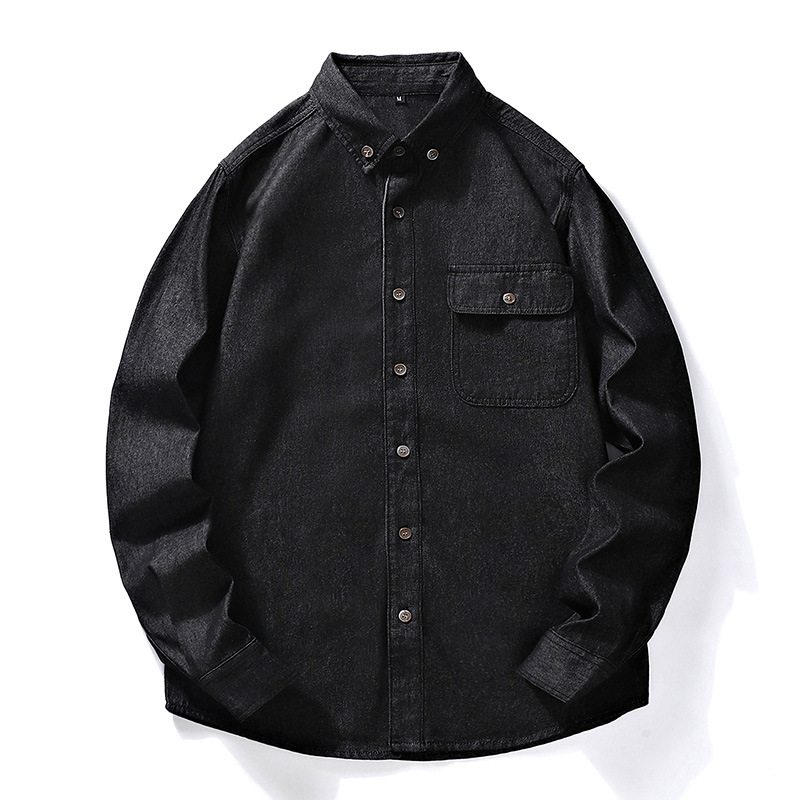 Außenhandel Frühling und Herbst Herren Einfarbig Dünnes Einfaches Hemd Lässige Arbeitskleidung Denim Langarmhemd Herrenmantel Grenzüberschreitend_voghion.com