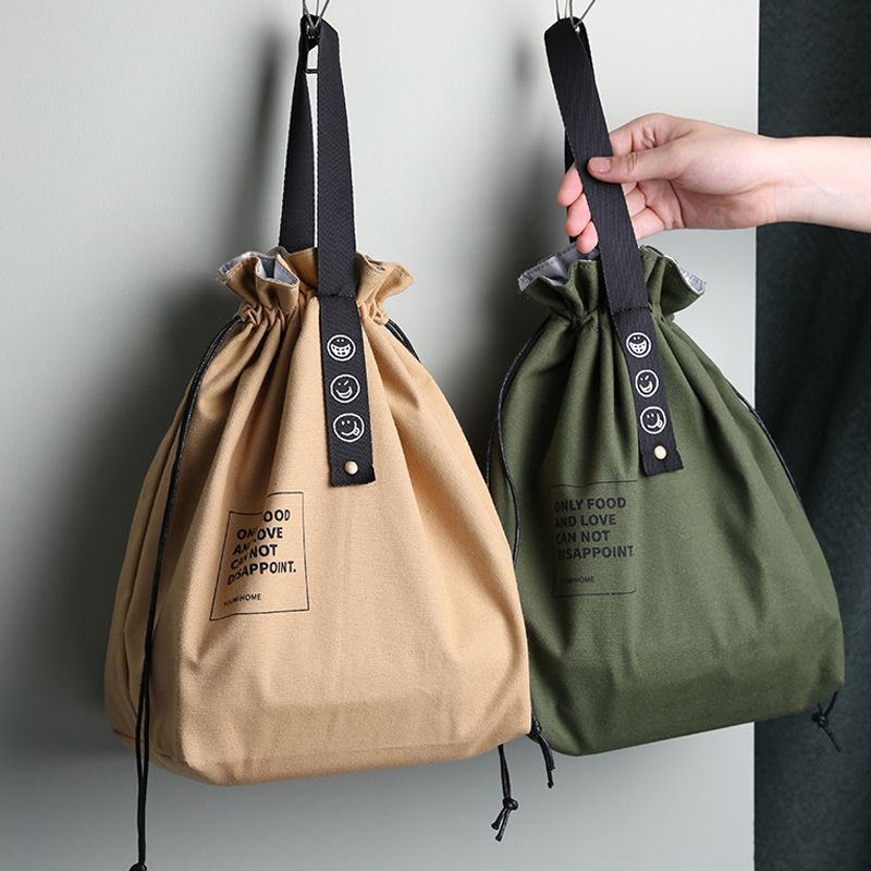 Sac à bento isolé à large ouverture en toile avec cordon de serrage, sac de rangement pour boîte à lunch, sac à main d'école, pique-nique, camping, accessoires de cuisine_voghion.com
