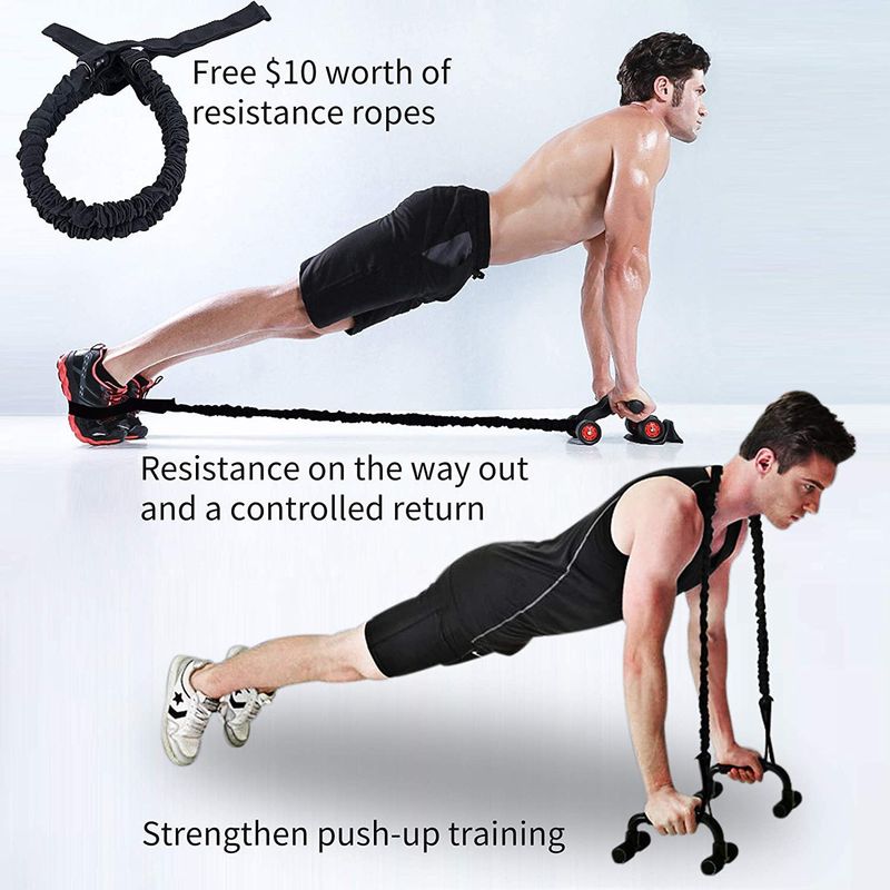 4-Rad-Lautloses Bauchrad, 7-teiliges Set, Hilfstraining, Springseil, Gleitscheibe, Liegestütz, Fitness-Kombination_voghion.com