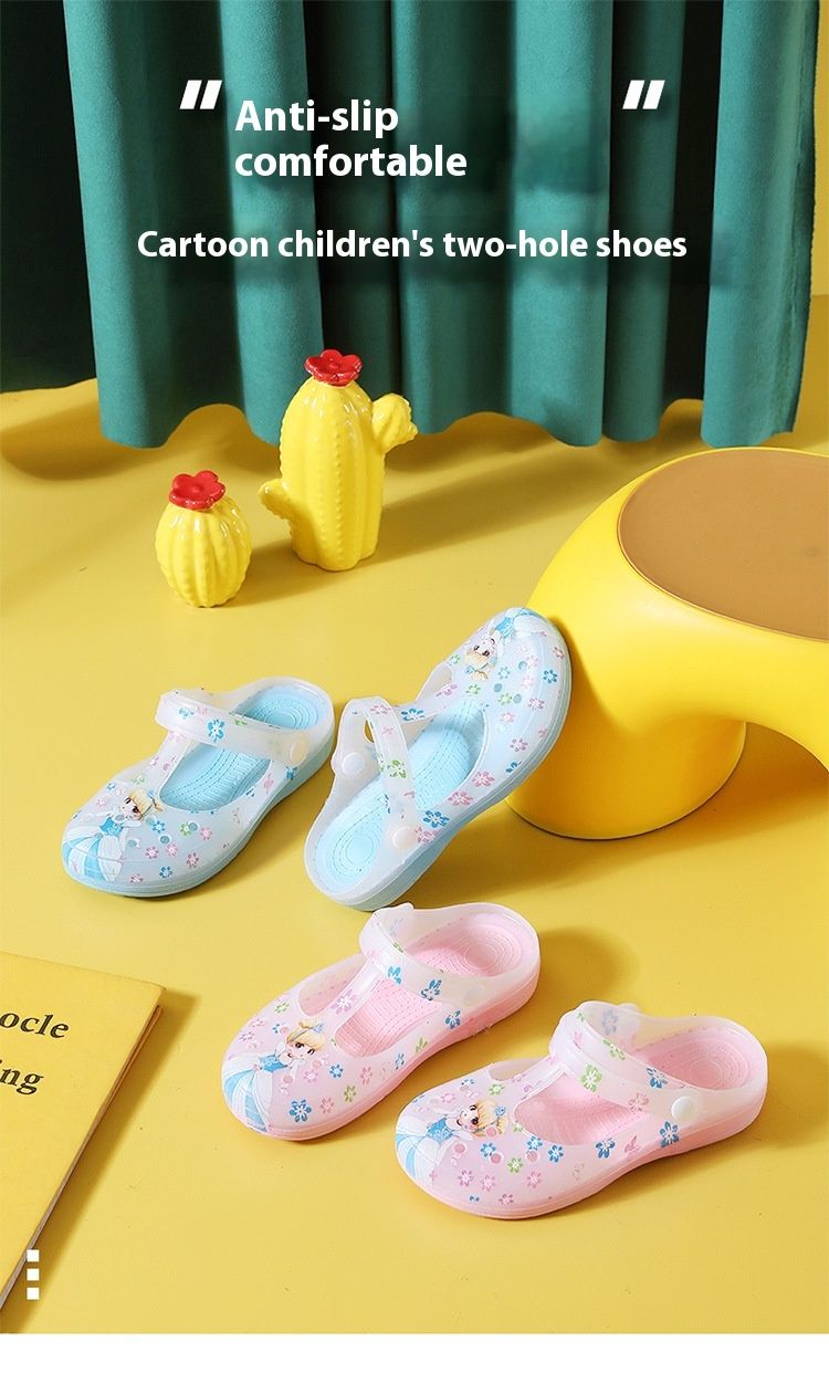 Children's Cave Sommer-Hausschuhe für kleine Prinzessinnen, glatte, weiche Sohle, Cartoon-Strandhausschuhe für kleine, mittelgroße und große Mädchen_voghion.com