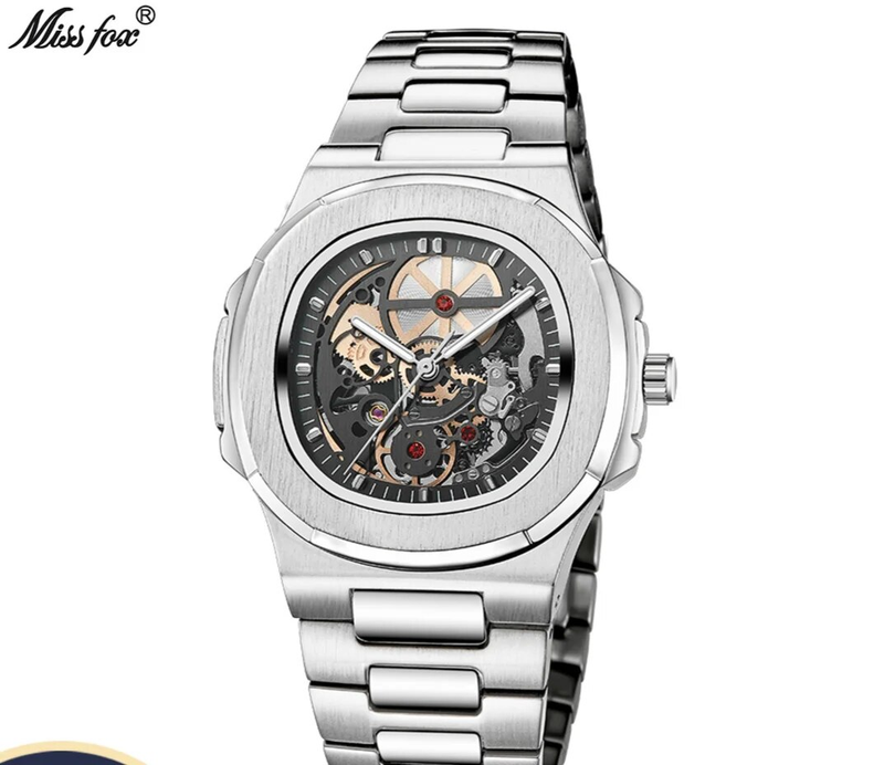 MISFOX Mechanical Nautilus Fully Automatic Hollow Business Steel Strip Waterproof Glow Brand Men's Watch_voghion.com