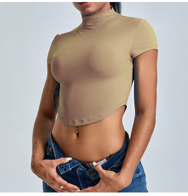 Maglietta sportiva da corsa a maniche corte, a collo alto, versatile, ad asciugatura rapida, sottile e sottile, per yoga_voghion.com