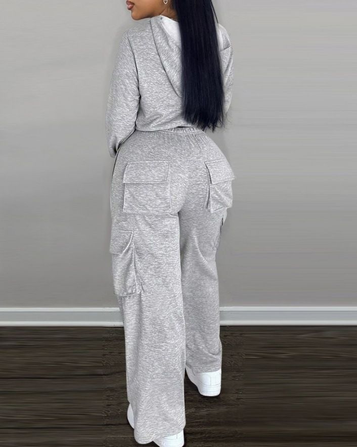 Women's Clothing Casual Hooded Sweatshirt & Drawstring Jogger Pants Set - Soft Fleece Loungewear, Comfortable Two-Piece Outfit For Fall/Winter_voghion.com