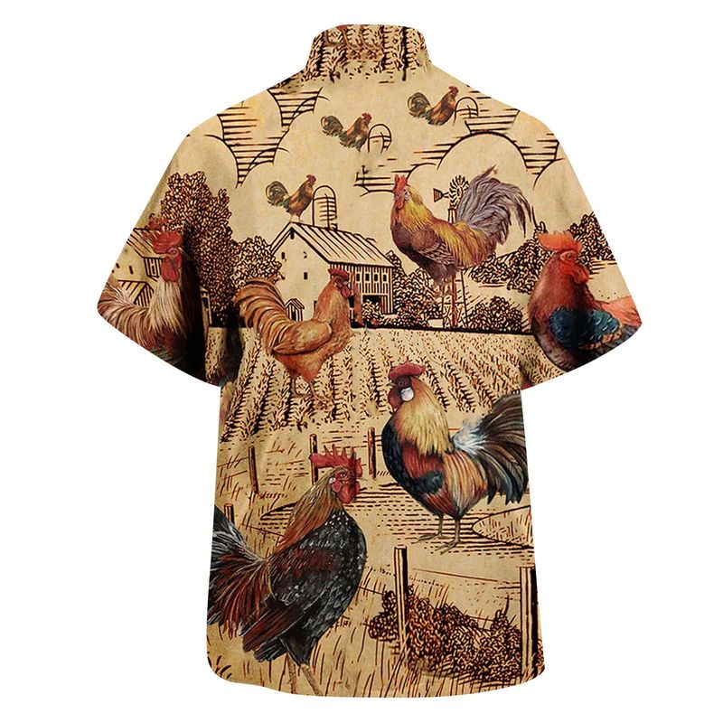 Neu Herren Kurzarm Hawaiihemd mit 3D-Digital-Hahn-Muster bedruckt Herren Sommer Strickjacke_voghion.com