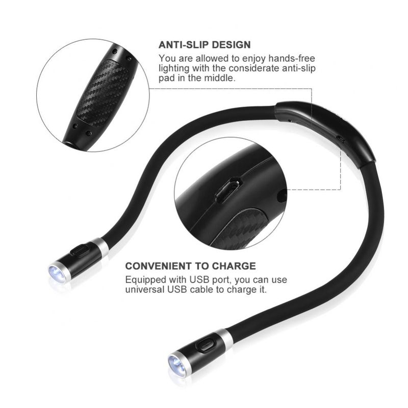 Lampada da collo a LED vivavoce portatile ricaricabile tramite USB, lampada da lettura, luce notturna a LED, torcia da campeggio_voghion.com