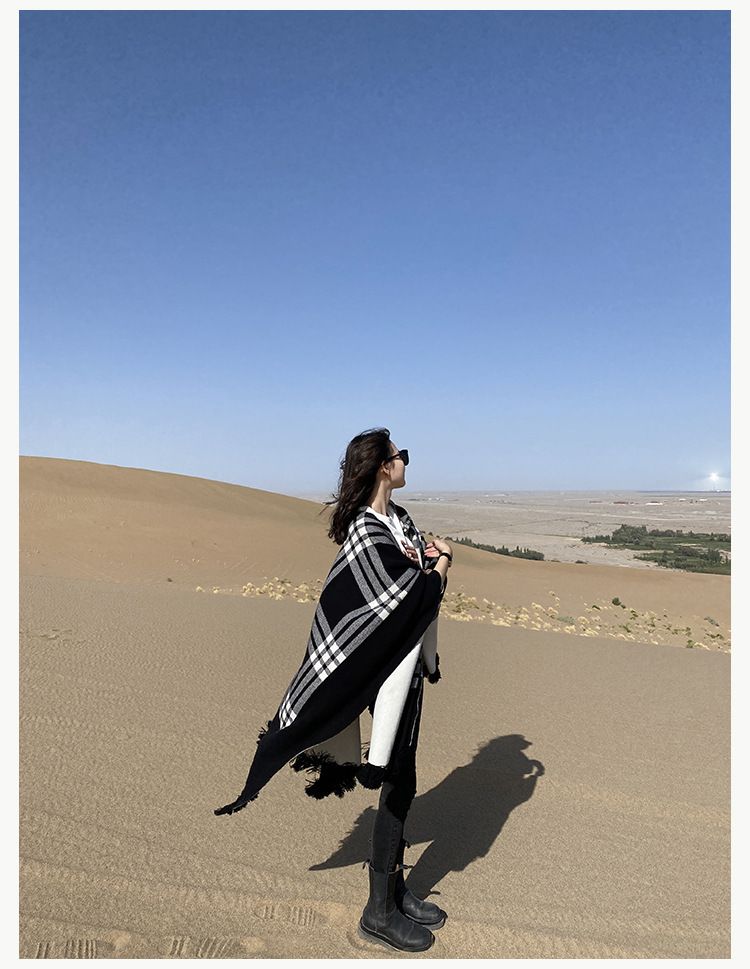 Women's Fall/Winter Scarf Versatile Plaid Shawl Thickened For Warmth_voghion.com