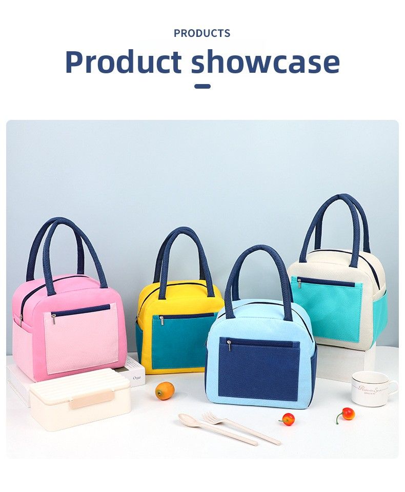 Color Matching Lunch Box Bag Portable Student Large-capacity Waterproof Thermal Insulation Bag Oxford Cloth Lunch Bag Bento Bag_voghion.com