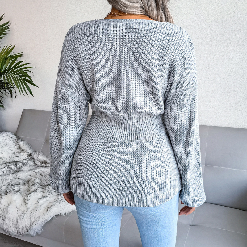 Maglione lavorato a maglia con volant e orlo a coste, stile Ins, autunno inverno, abbigliamento da donna_voghion.com