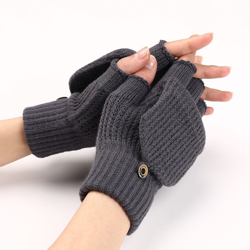Striped Flip Top Woolen Warm Gloves Cross-border New Half Men's Women's Autumn And Winter Student Writing Exposed Finger_voghion.com
