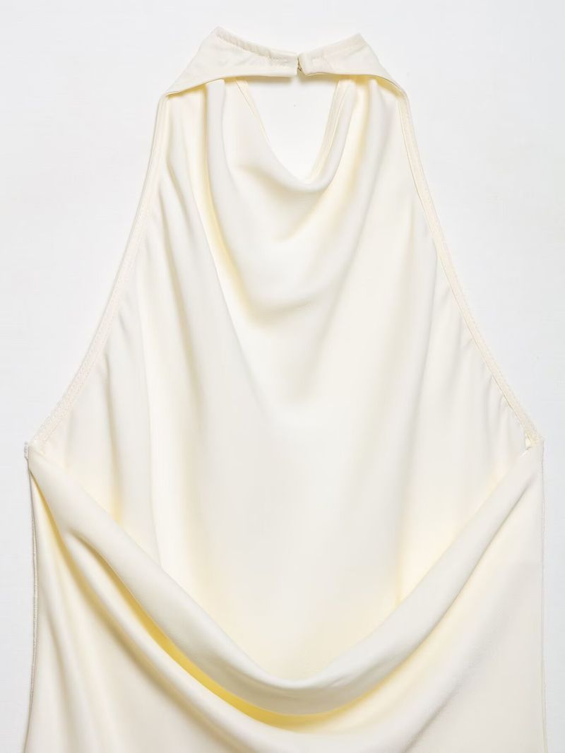 Completo due pezzi da donna in raso con scollo all'americana - Tuta streetwear alla moda con design asimmetrico - Comodo outfit estivo (bianco/nero/blu ardesia)_voghion.com