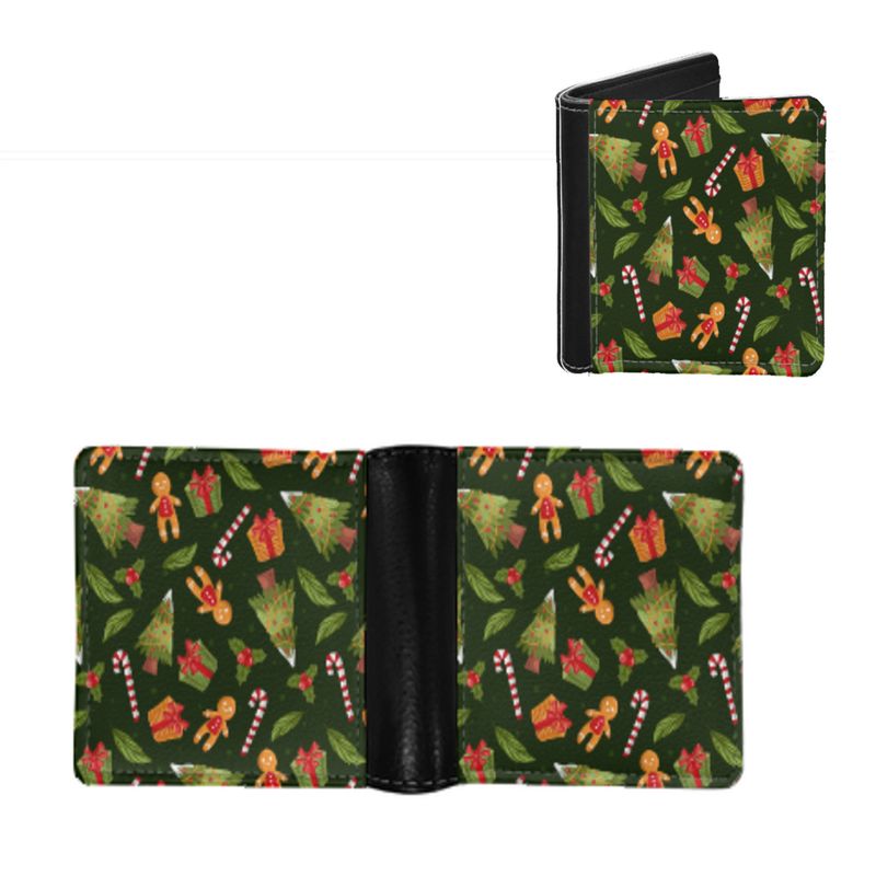 Hot Christmas Cat Cartoon Print Men's ID Card Holder Foldable PU Horizontal Wallet Factory_voghion.com