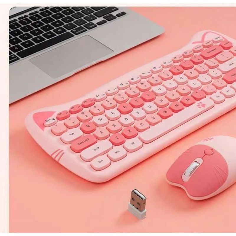 Mofii Gradient Kitty Pink Cute Small Wireless Keyboard Mouse For Girls Quiet And Silent_voghion.com