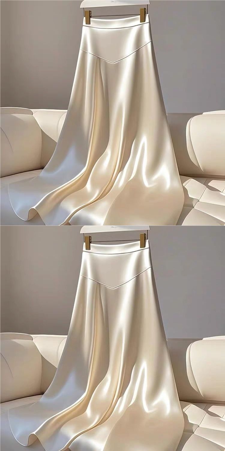 Gonna midi in raso bianco elegante in stile francese Hepburn di ChicShe per donna, primavera_voghion.com