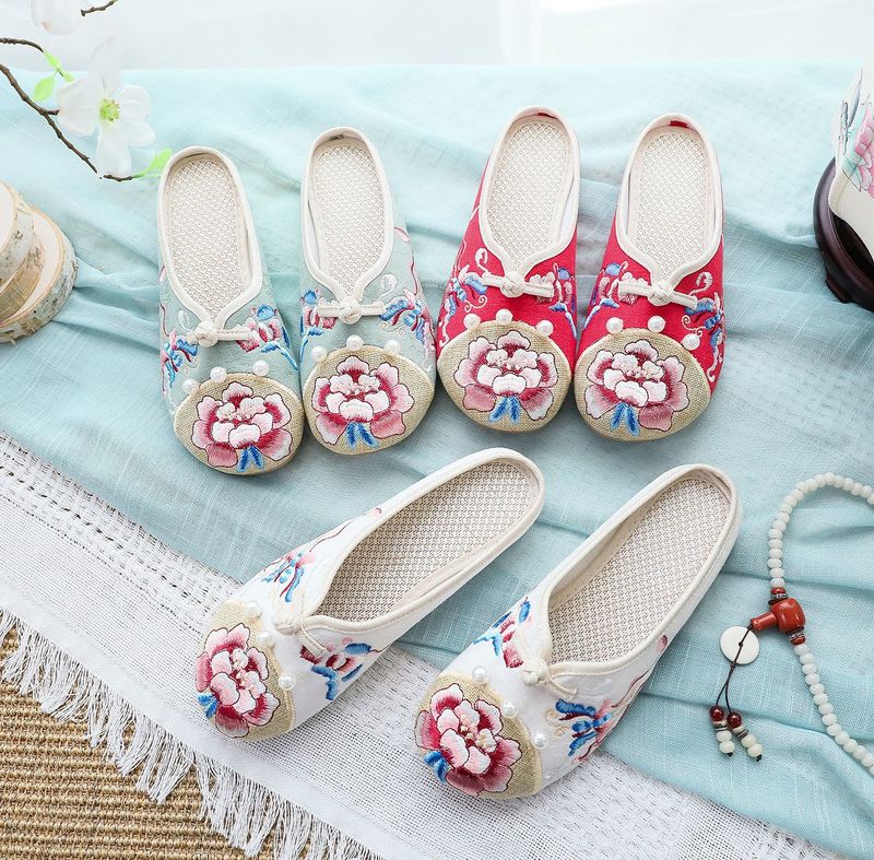 Hausschuhe, flache Hausschuhe, bestickte Stoffschuhe und Stoff_voghion.com