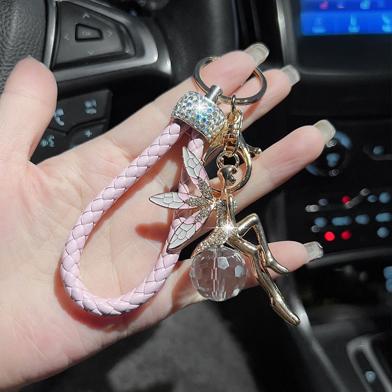 Portachiavi da donna con elfo alato tempestato di diamanti, portachiavi per auto in stile coreano creativo e personalizzato, borsa squisita_voghion.com