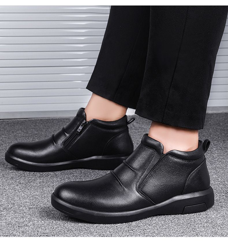 Scarpe casual da uomo Tide Zhongbang in pelle con maniche in tinta unita e cuciture in pelle corte_voghion.com