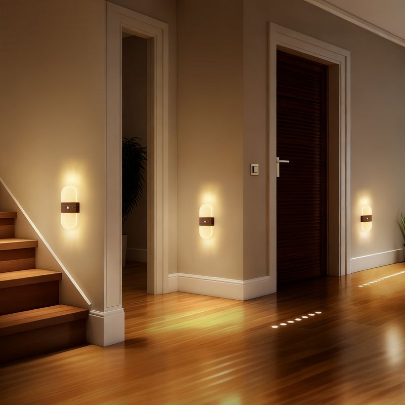 Lampada da parete decorativa in acrilico ricaricabile magnetica senza fili con sensore del corpo umano a LED, luce notturna ambientale, molto venduta_voghion.com