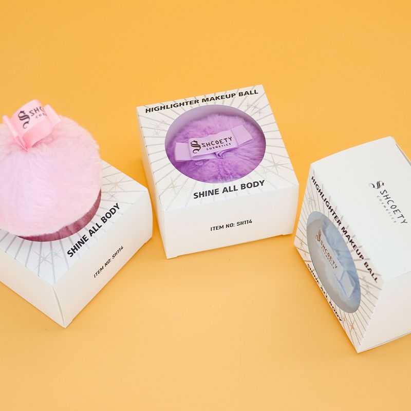 3-Tone Peach Bling Highlighter & Setting Puff - Face Contour, Body Shimmer - Fluffy Diamond Powder Puff With Explosive Glitter_voghion.com