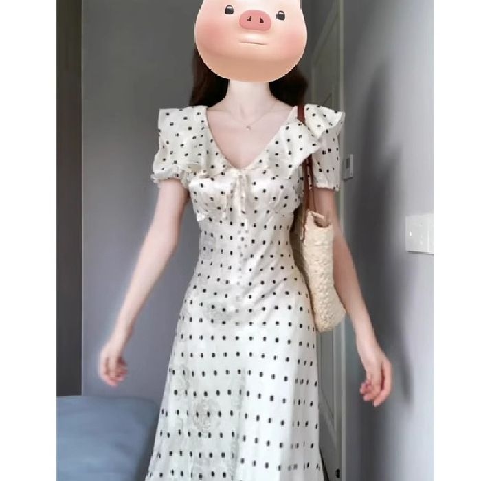 Puffärmel im französischen Stil mit Punkten für Frauen, Sommer, Strand, Urlaub, sanfte Taille, elegantes, einzigartiges, atemberaubendes kleines Kleid_voghion.com