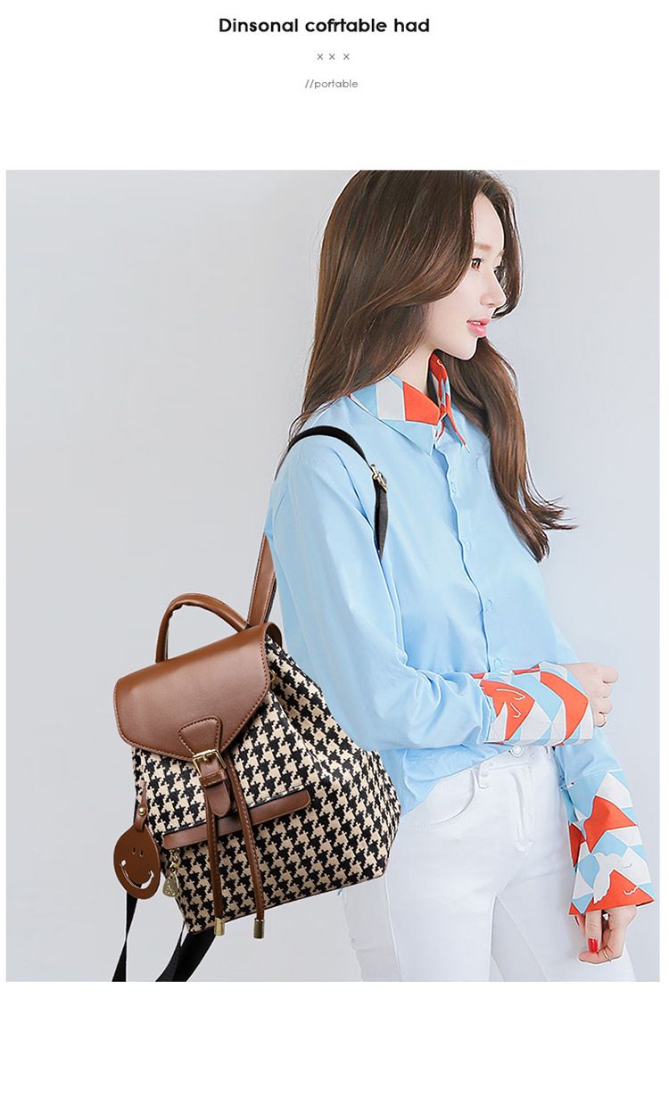 2024 New Fashion Women's Bag, Leisure and Retro Texture, Versatile Backpack, Trendy Thousand Bird Grid Large Capacity Book Bag_voghion.com