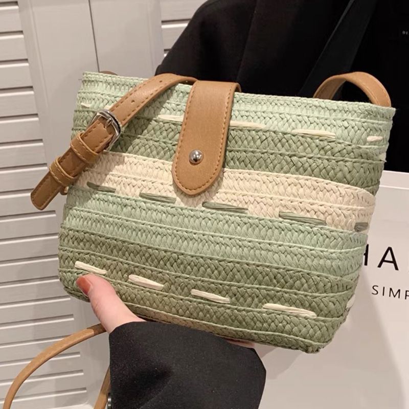New Summer Versatile, Simple And Fashionable Paper Braid Single Shoulder Crossbody Gradually Changing Color Woven Casual_voghion.com