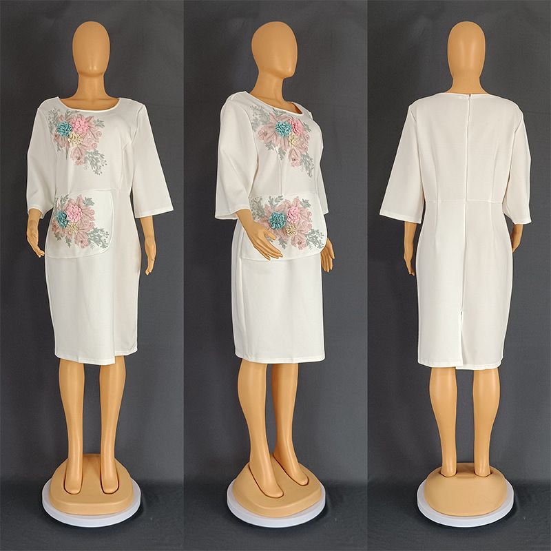 Damenbekleidung Dreidimensionales besticktes Kleid_voghion.com