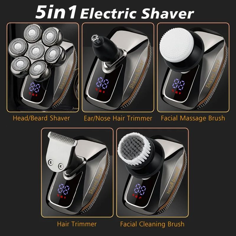 7D 5 In 1 Mens For Wet & Dry Waterproof Bald Head Shaver Electric Shavers Men_voghion.com