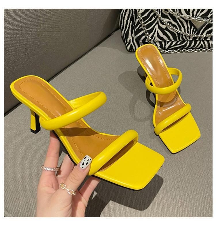 New French Style Versatile Square Toe With Exposed Toes Slim Heels For The Summer Of 2025, Featuring A Straight Strap_voghion.com