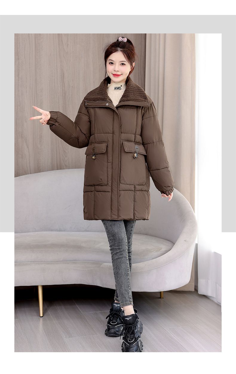 Grenzüberschreitender Kragen, neuer Winter 2024, dicke Daunenjacke für Damen, mittellang bis lang, koreanische Version, lockerer Baumwolljackenmantel_voghion.com