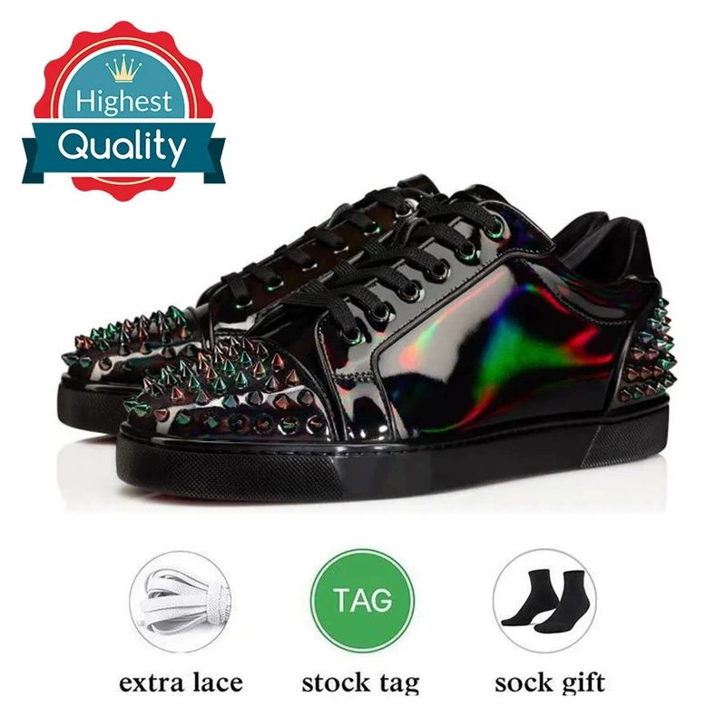 New Classic Electric Embroidery Red Sole Black Embroidered Low-Top Rivet Men's Flat Casual Crescent Shoes_voghion.com