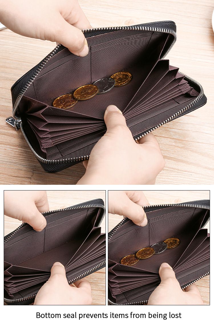 Leather Wallet Rfid Anti-magnetic Card Bag Leather Book Bag Multi-functional Wallet Long Wallet Certificate Cover_voghion.com