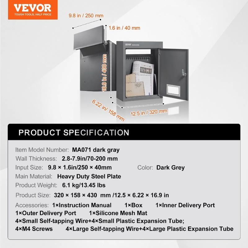 Cassetta postale a combinazione con serratura a muro 13 cassetti, cassetta postale con serratura in acciaio, cassetta passante da 2,877,9 pollici, 12,5x6,3x16,9 pollici, serratura pesante_voghion.com