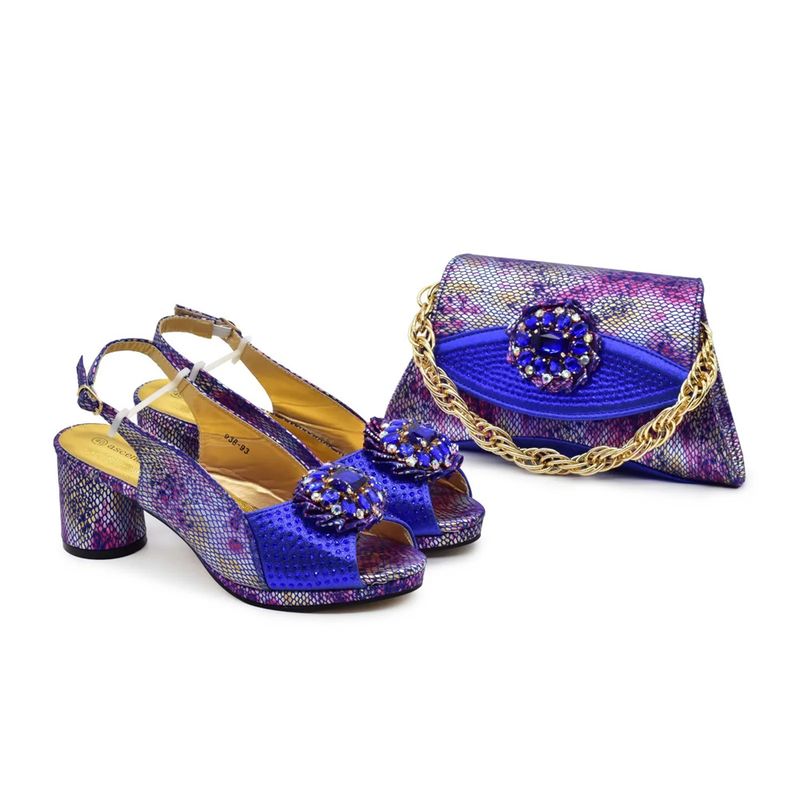 The party match high heeled diamond round toed fish mouth back slip buckle sandals with diamond handbag set is fashionable and versatile_voghion.com